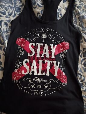 Black Tank Top with Pink 'Stay Salty' Graphic
